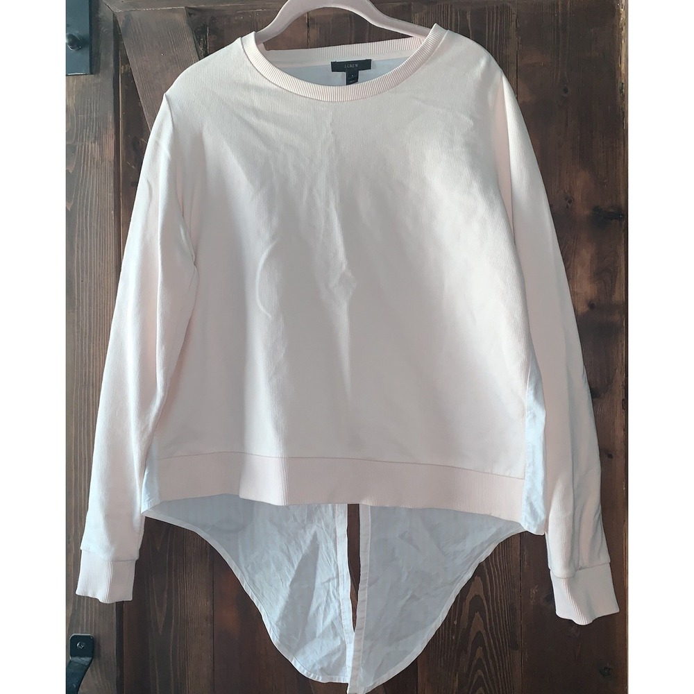 J. Crew Mixed Media Pink Sweatshirt with Pink Striped cotton button‎ back S EUC